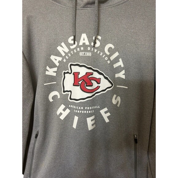 NFL Kansas City Chiefs Gray Fleece Hoodie Sweatshirt Zip Pocket Men's Size M - Picture 3 of 7